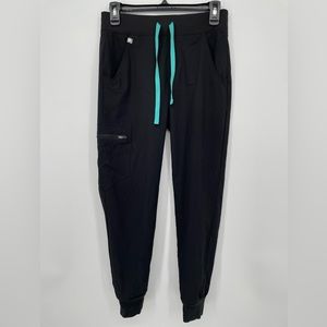 Figs Pocket Jogger Scrub Black Pants With Blue Drawstrings Size XS